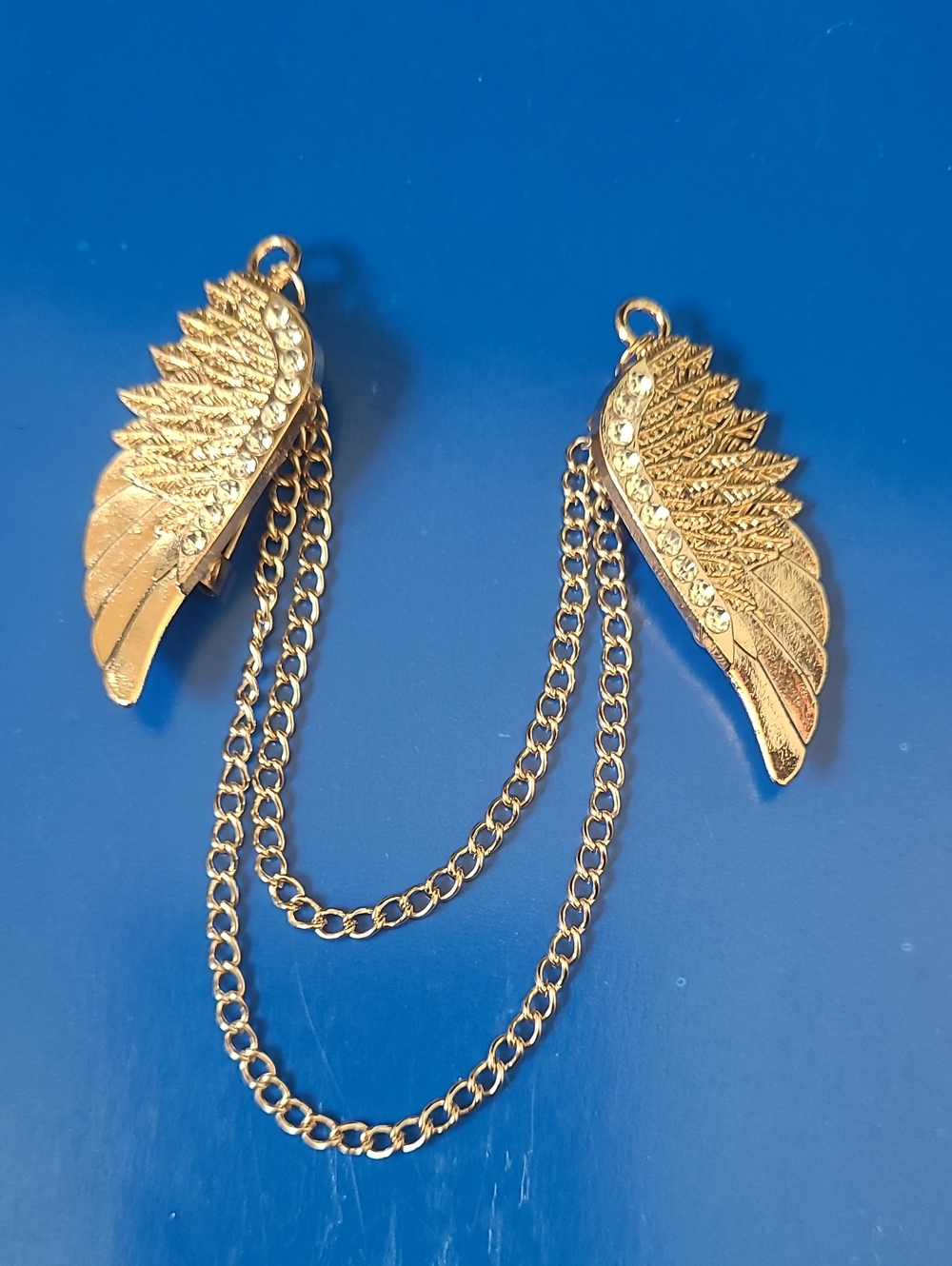 Gold Tone Angel Wings Chain Sweater Pins